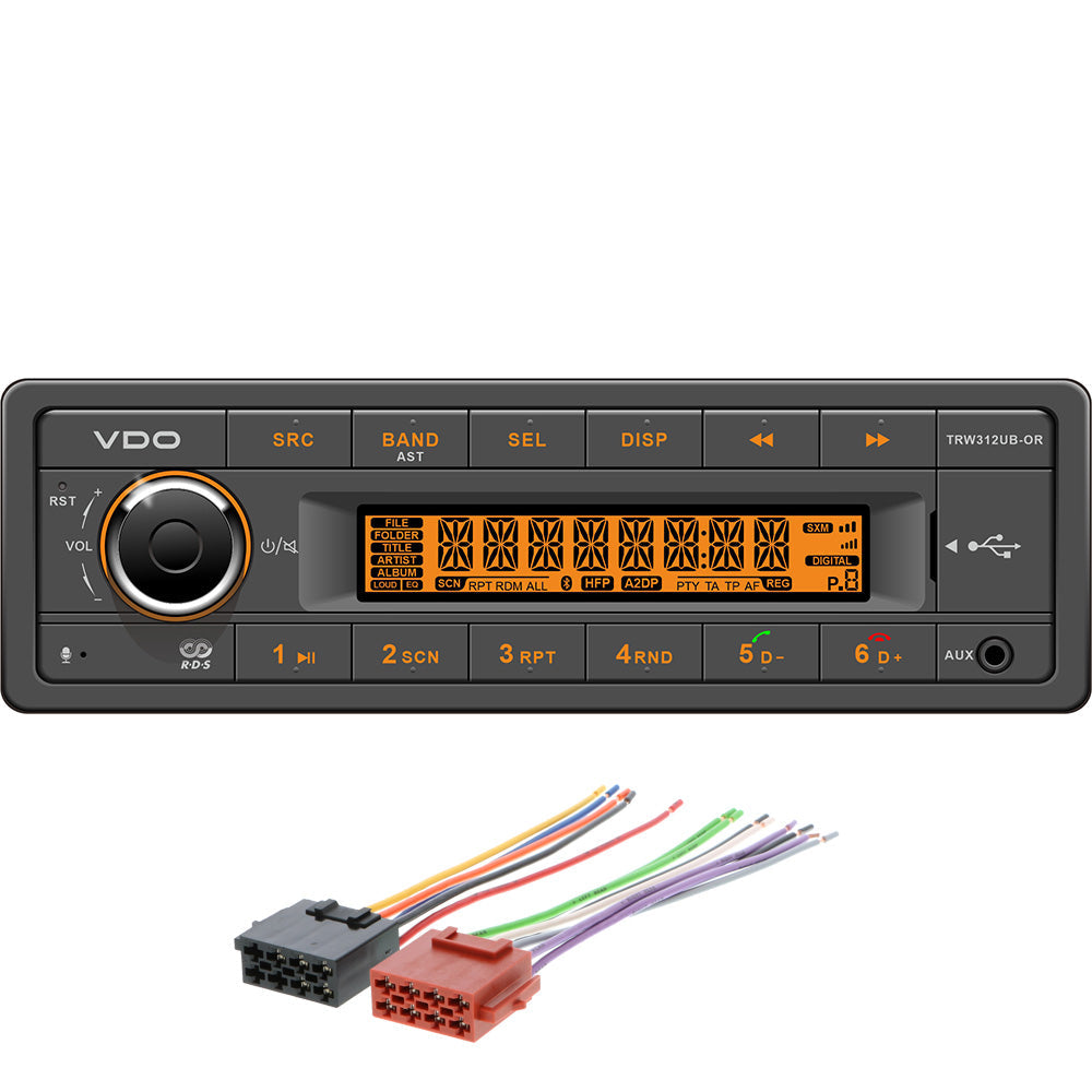 VDO 12V Radio w/FM RDS Tuner MP3/WMA/USB/Bluetooth - Orange Illumination - Includes Power Speaker Wire Harness