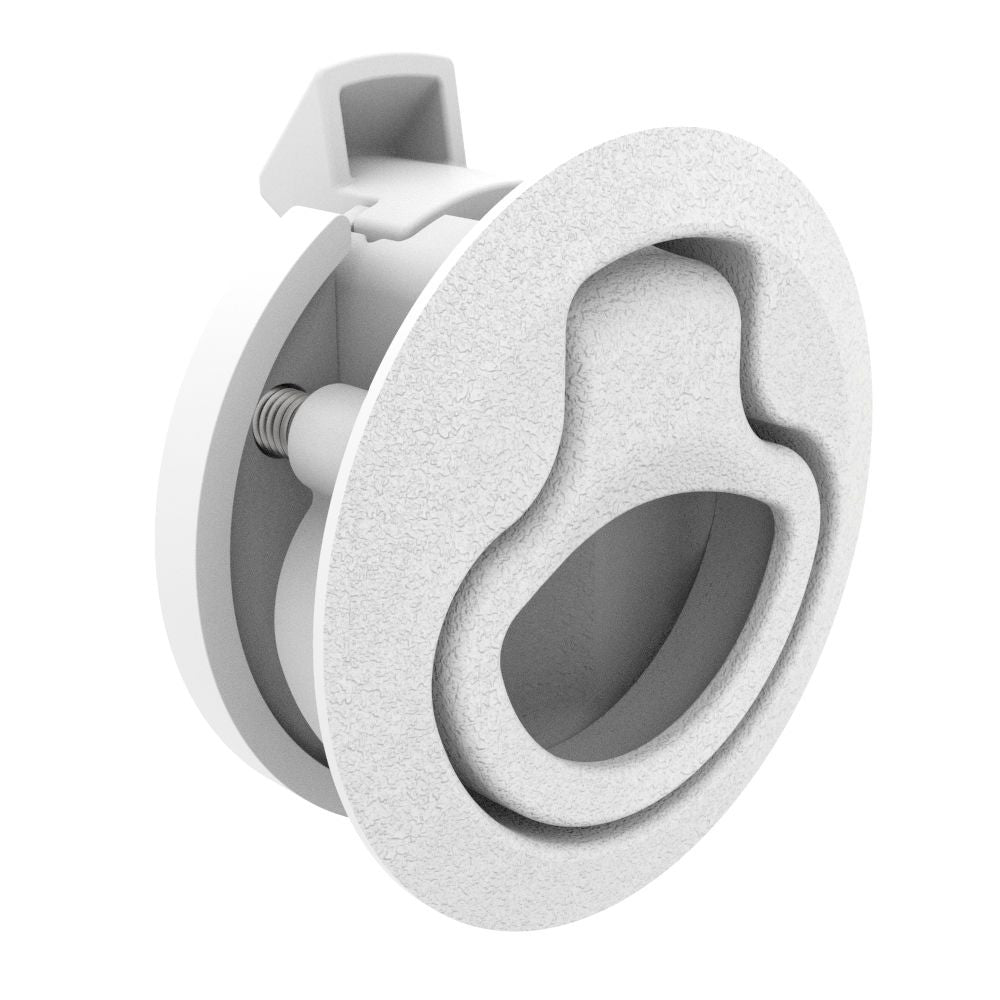 Southco Push-to-Close Latch, Medium Size, No Restriction, 17 - 22mm Grip, Plastic, Natural - White