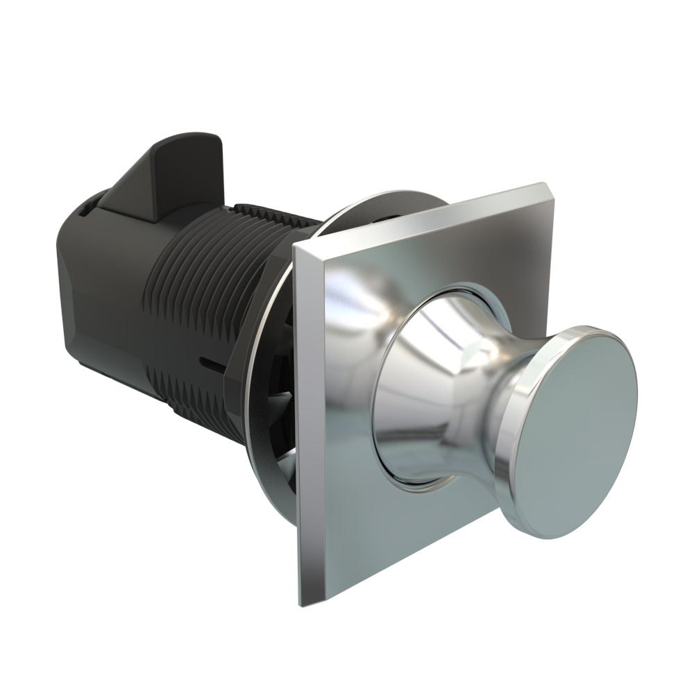 Southco Point Push-to-Close Latch, Square Housing, Chrome Housing, Chrome Knob