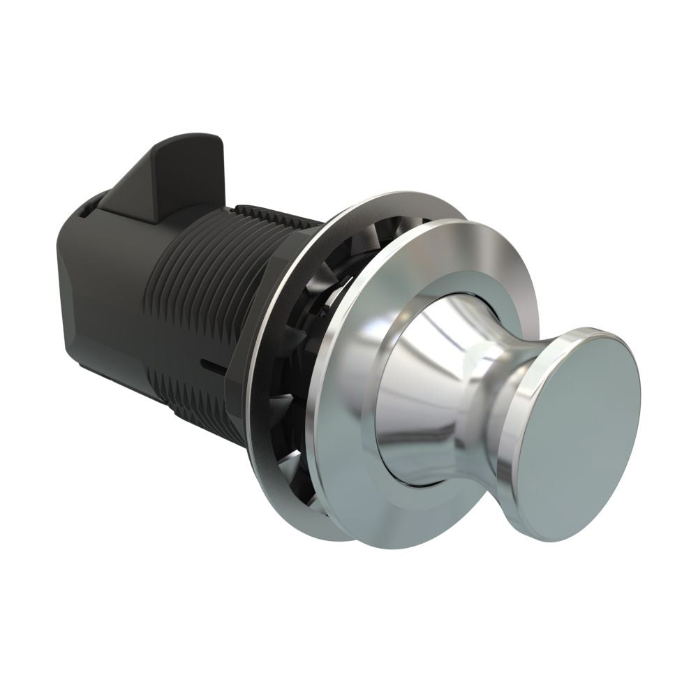 Southco Point Push-to-Close Latch, Round Housing, Chrome Housing, Chrome Knob