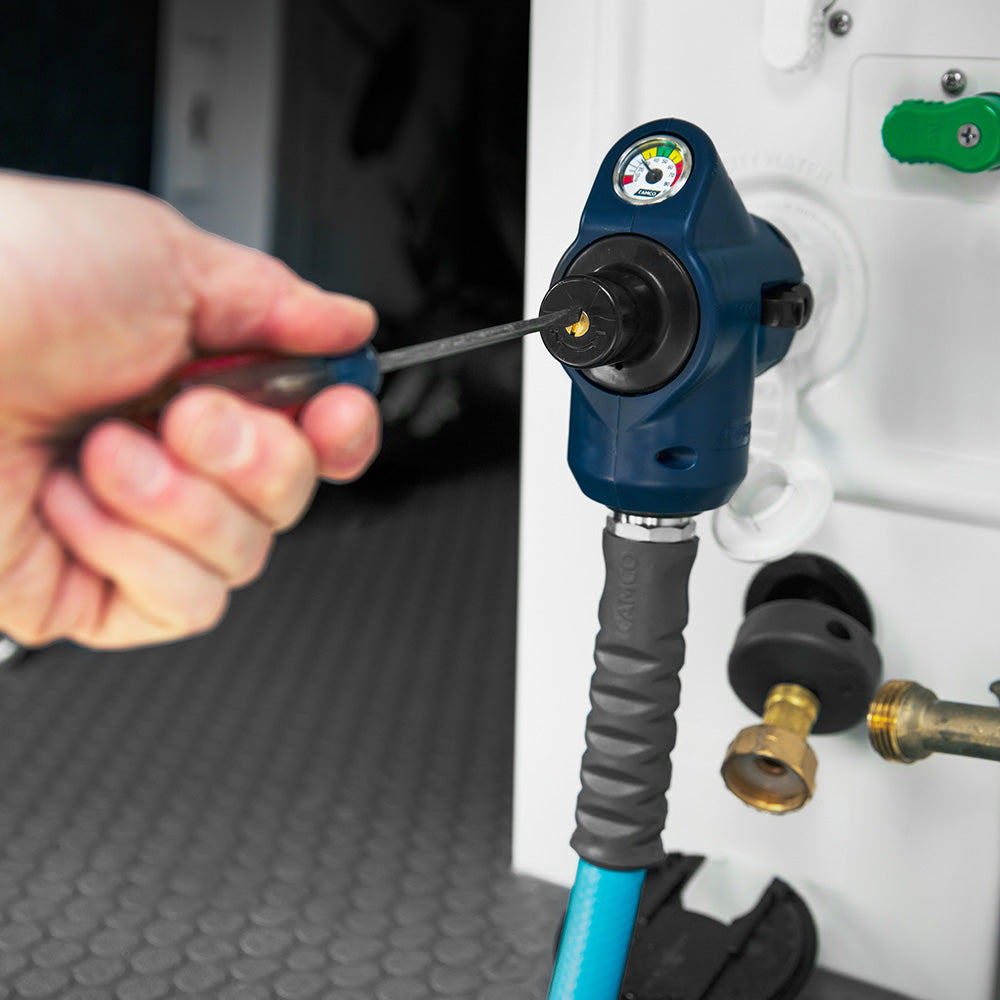 Camco 90 Degree Adjustable Water Pressure Regulator w/Gauge