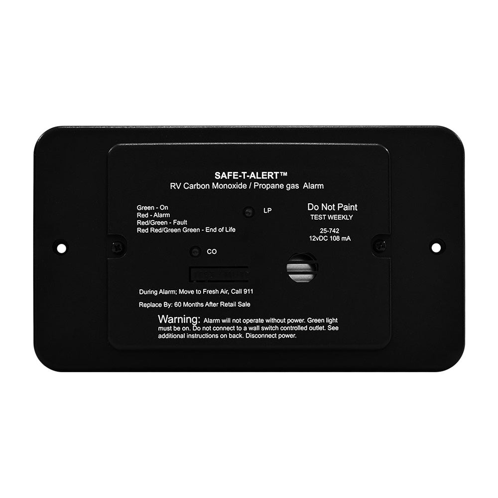 Safe-T-Alert 25 Series Flush Mount Dual Carbon Monoxide/Propane Alarm w/Trim Ring - Black - 12V Hard Wire