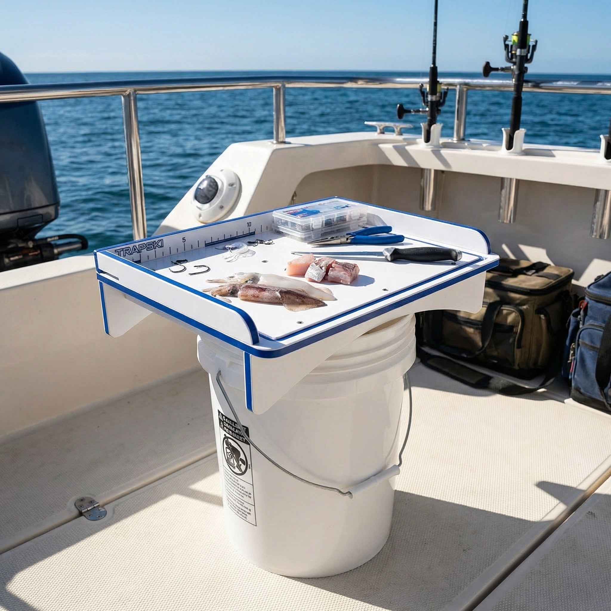 Premium Rod Mount 18" or 33" Raised Fillet Table – 3-in-1 Bait & Fish Station | Fits Rod Holders, Buckets & Flat Surfaces | Marine-Grade HDPE | Ruler, Juice Groove, Knife & Tool Slots