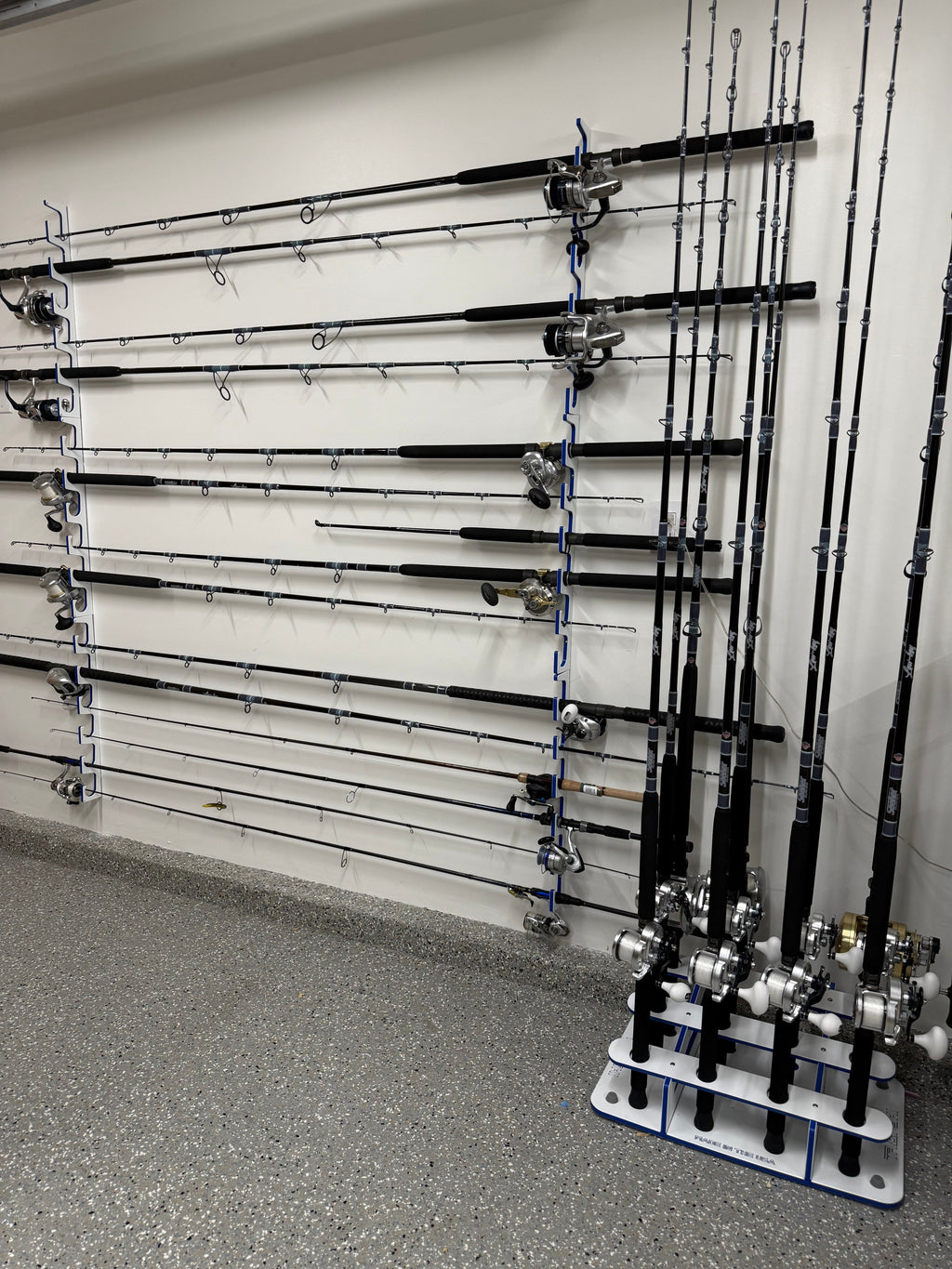 Made in the USA Fishing Rod Rack | 12 Pole Waterproof Wash-down | Dock, Garage, Boat, Storage