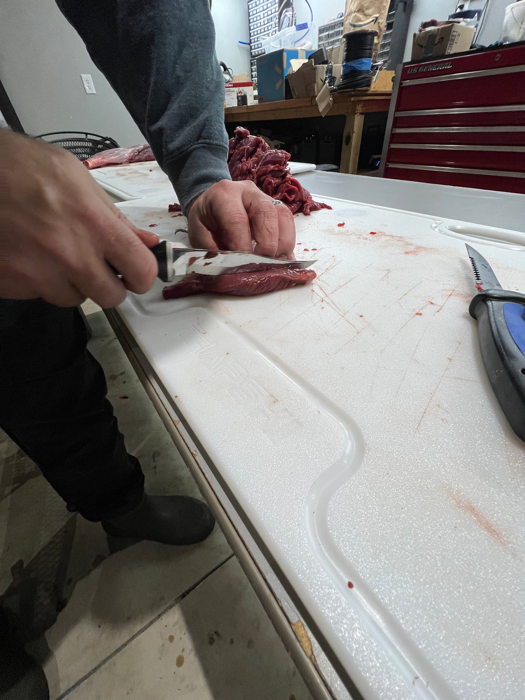 Big Game Cutting Chopping Board 3/8 Inch Thick | Food-Grade HDPE Optional Non-Skid Rubber Feet, Wide Juice Groove | 32 or 48 in x 18 in or 24 in for Tailgates, Coolers and Tables | Easy Grip Handle