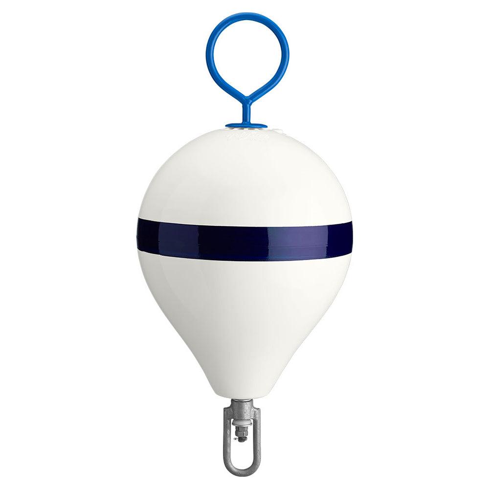 Polyform 13.5" CM Mooring Buoy w/Galvanized Iron - White Blue Stripe